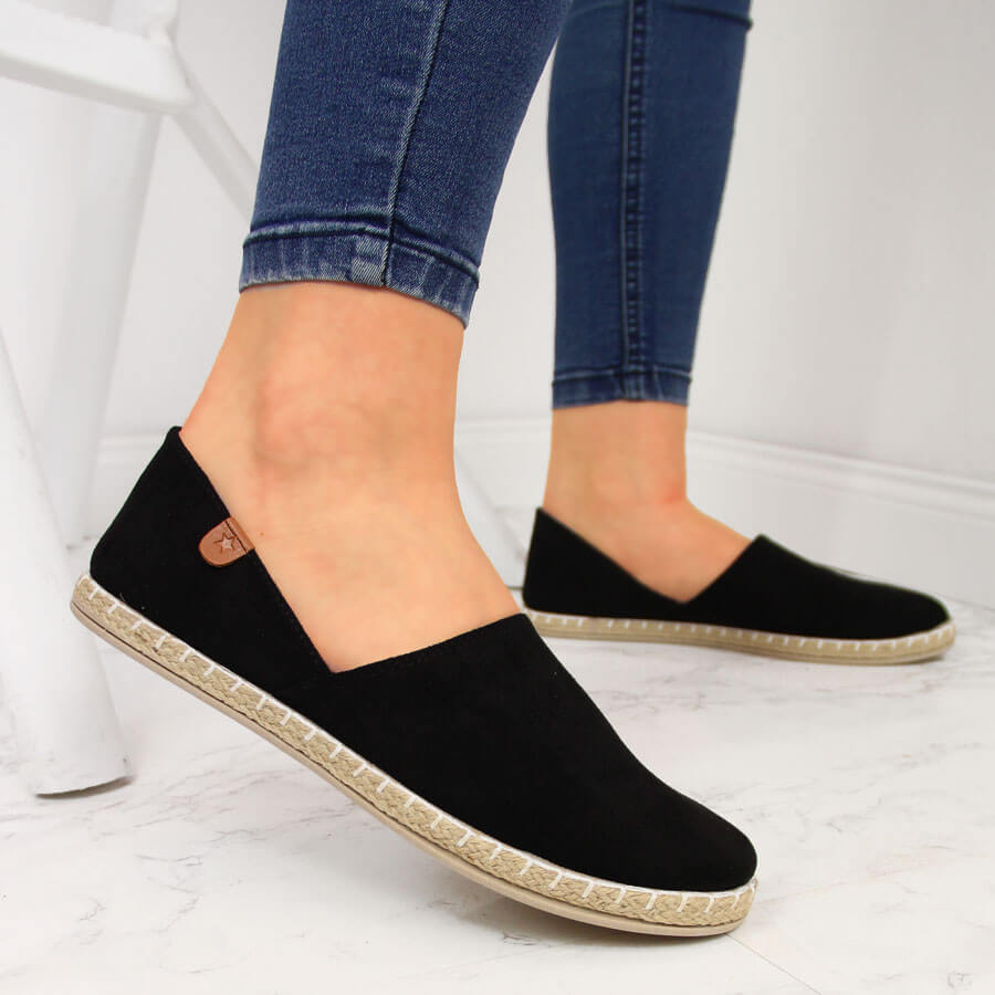 Espadryle damskie wsuwane z wycięciami czarne News 2416